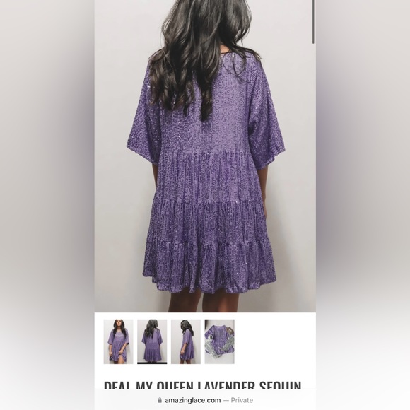 Amazing Lace Lavender “Deal my Queen” Sequin Baby Doll Dress - Picture 3 of 3